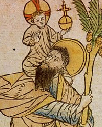 St. Christopher woodcut, 1423.